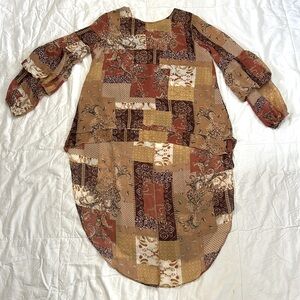 CATO BOHO Festival Hippie Calico High Low Top Size Small